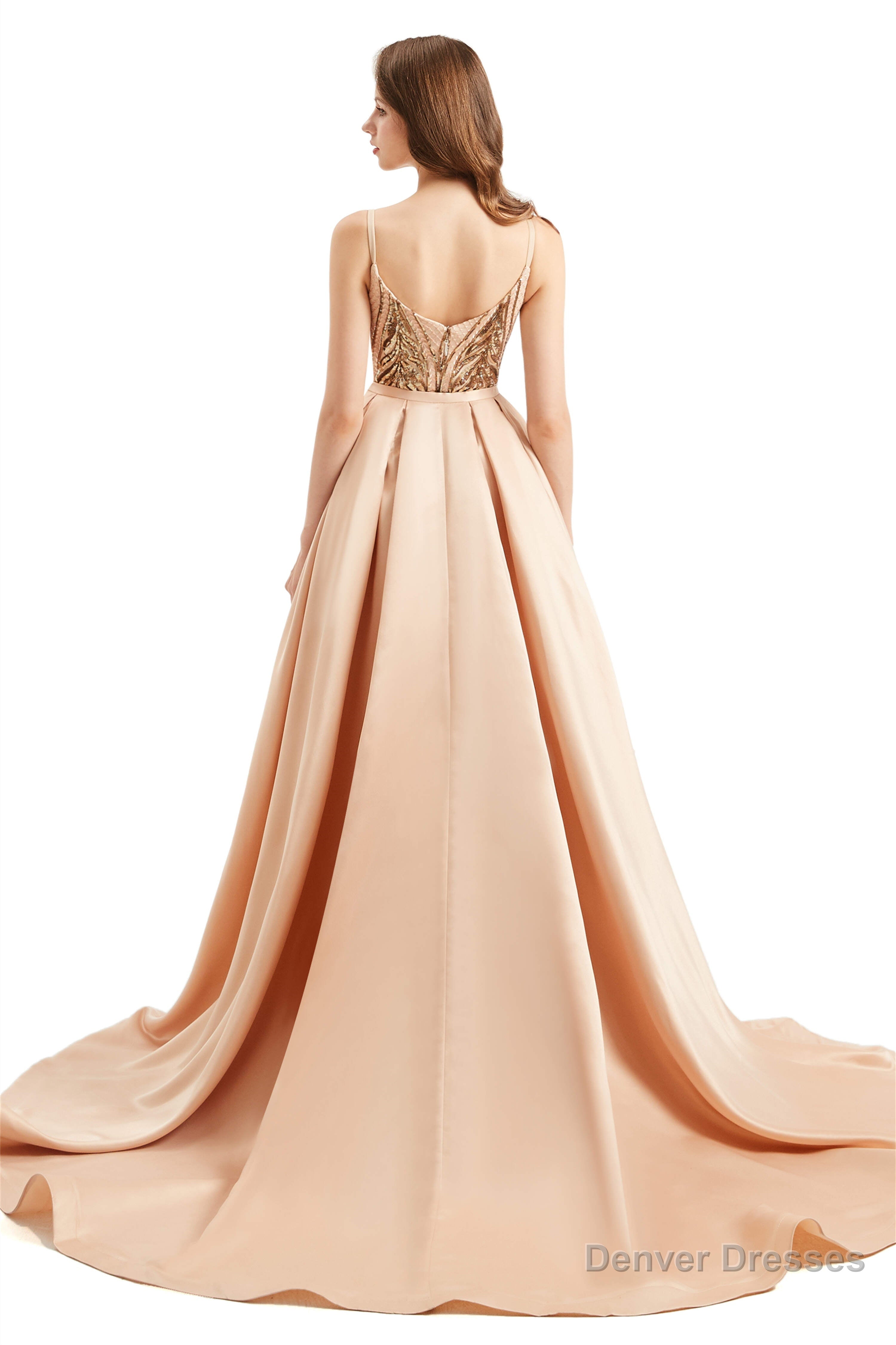 Mermaid Sequins Spaghetti Straps Prom Dresses With Detachable Train