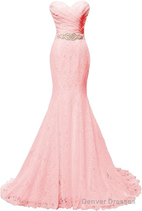 Chic Mermaid Sweetheart Long Lace Prom Dresses