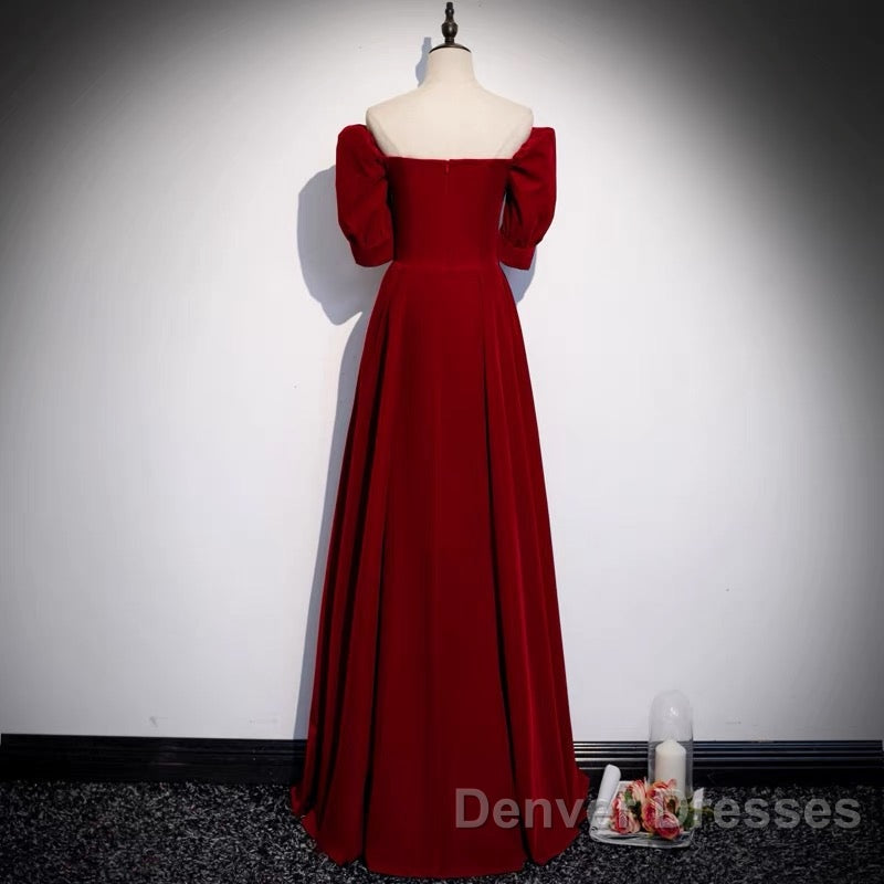 Classic Off Shoulder Long Maroon Prom Dress