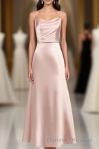 Classic Pink Spaghetti Straps Midi Party Dresss