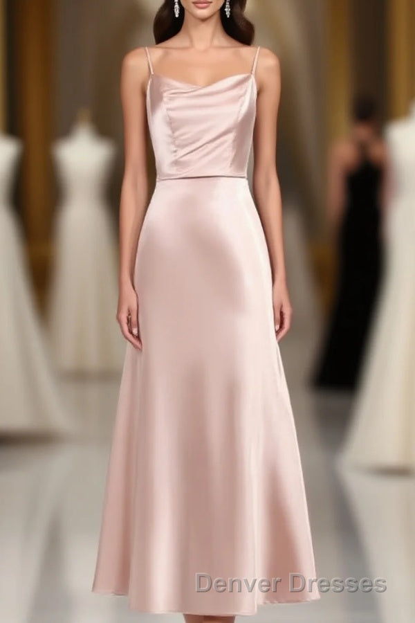 Classic Pink Spaghetti Straps Midi Party Dresss