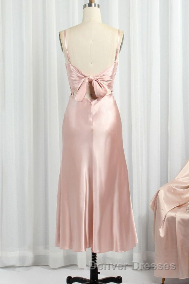Classic Pink Spaghetti Straps Midi Party Dresss Secondary image