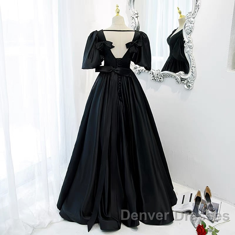 Classy Black Prom Dress Formal Dress with Bubble Sleeves Secondary image