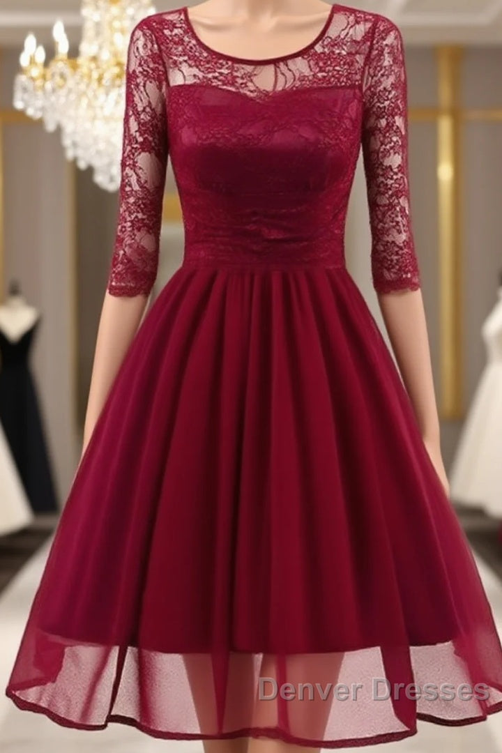 Classy Short Vintage Maroon Prom Dress with Sleeves Main image