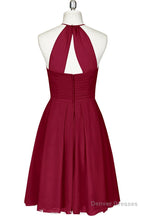 Cute Halter Burgundy Chiffon Knee Length Bridesmaid Dress