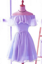 Cute Light Blue Off The Shoulder Short Prom Dresses, Chiffon Homecoming Dresses