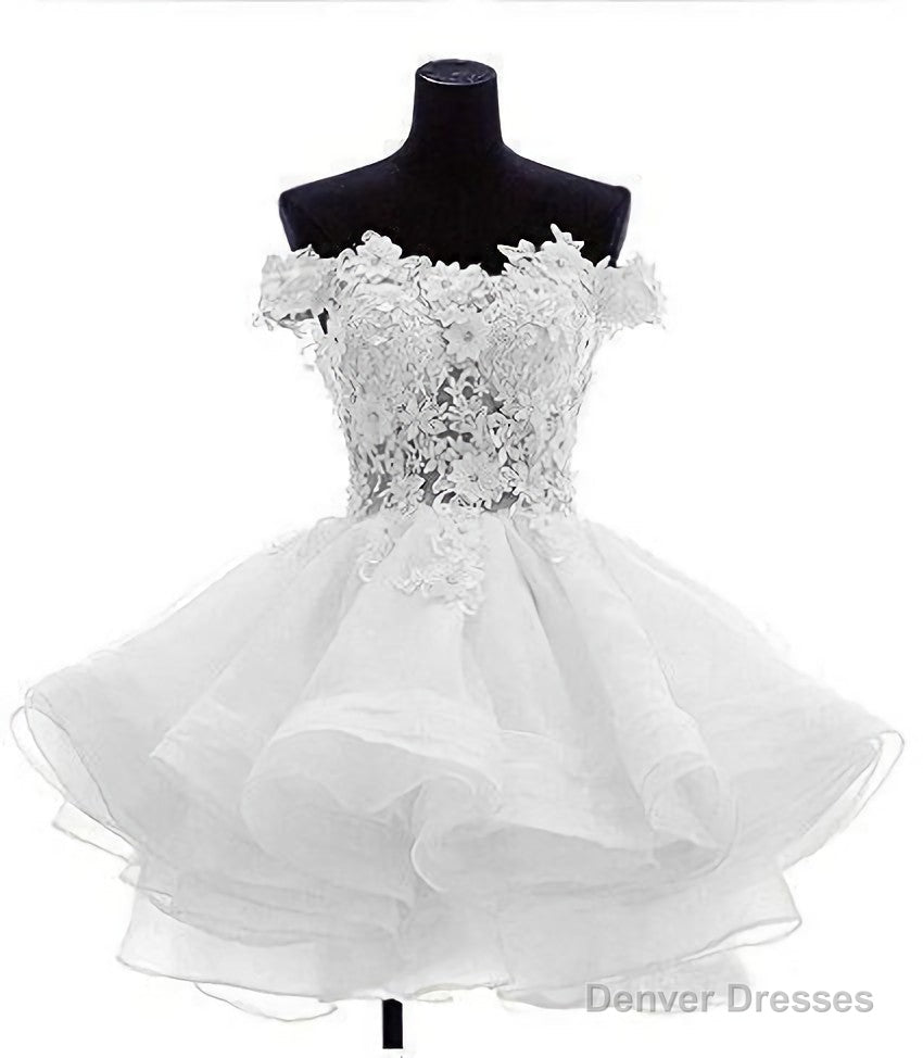 Cute Off The Shoulder Homecoming Dresses, Ivory Lace Beaded Homecoming Dresses Main image