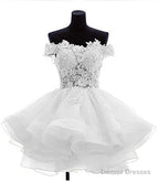 Cute Off The Shoulder Homecoming Dresses, Ivory Lace Beaded Homecoming Dresses