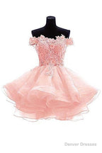 Cute Off The Shoulder Homecoming Dresses, Ivory Lace Beaded Homecoming Dresses