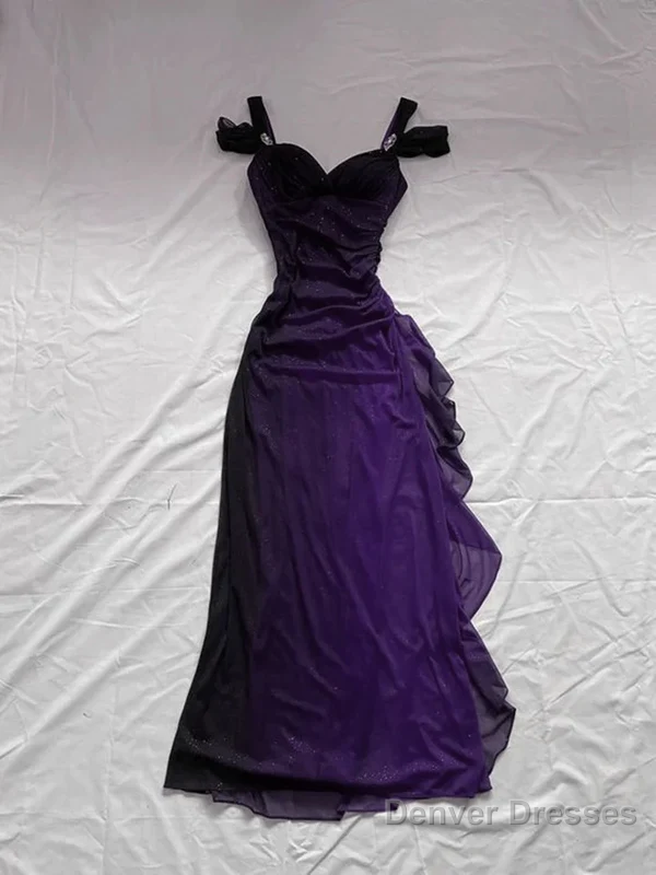 Sexy A Line Straps Ombre Grape Purple Chiffon Long Prom Dress Main image