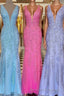 Plunge V Neck Lace Appliques Long Prom Dress