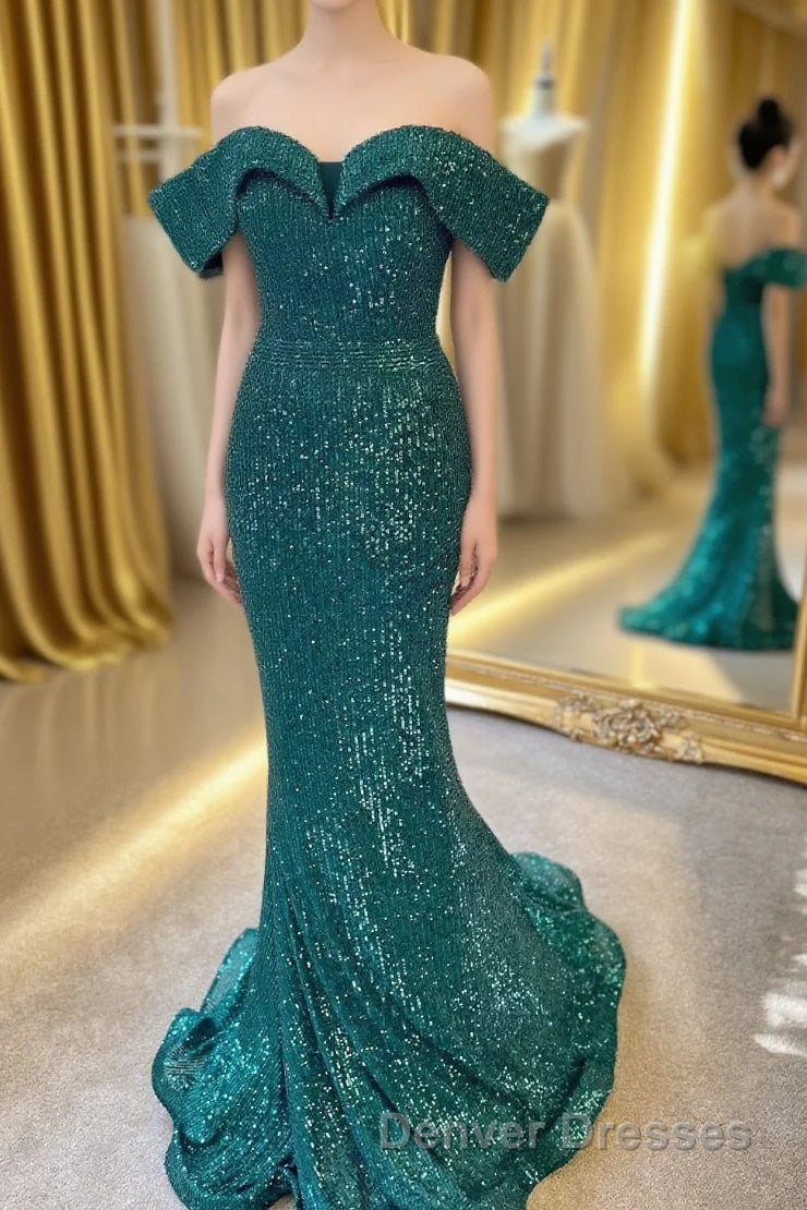 Off the Shoulder Burgundy Sequins Mermaid Long Formal Dress Main image