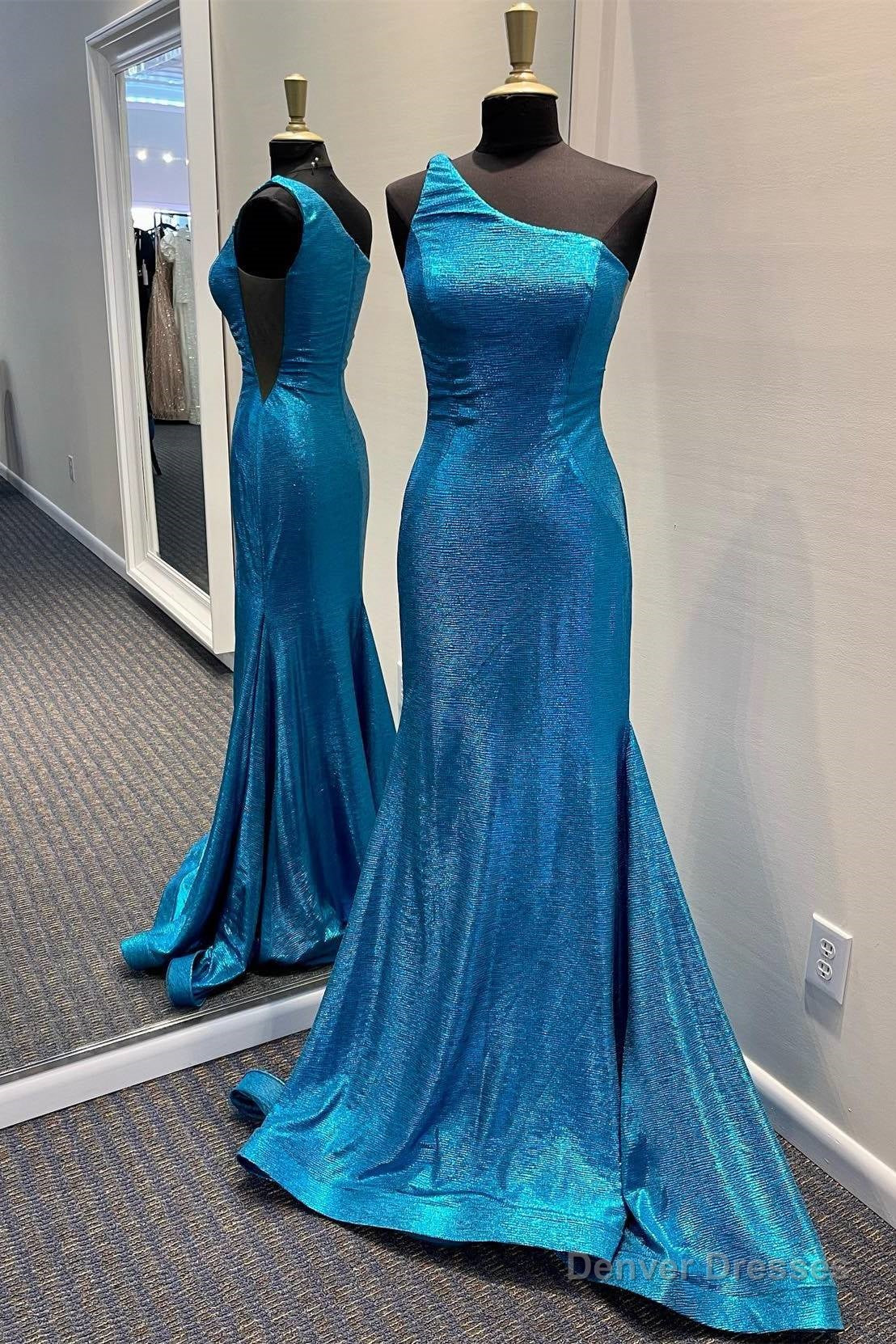 Elegant Mermaid Blue One Shoulder Long Formal Dress Main image