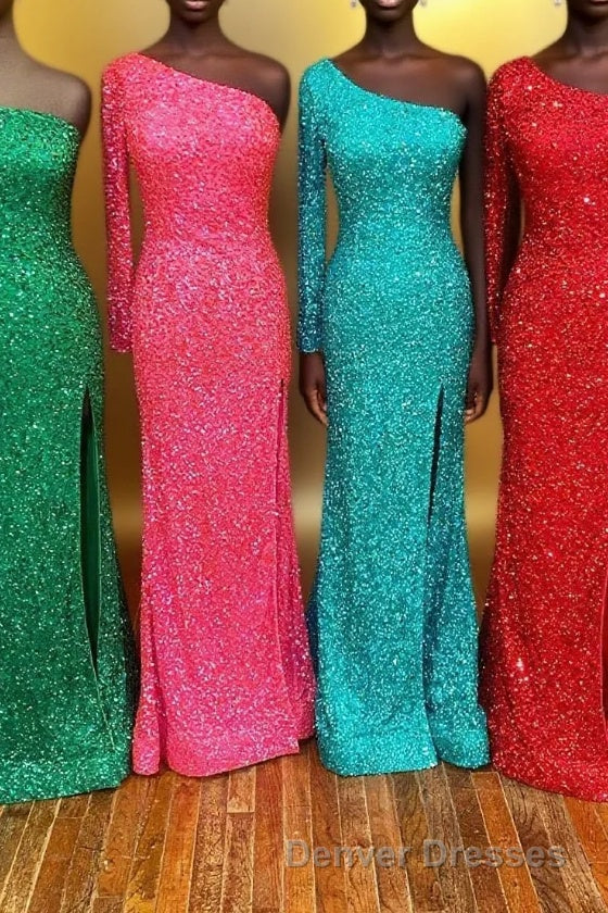 One Shoulder Long Sleeve Mermaid Sequin Long Dress Main image