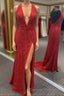 Simply Red Sequin Mermaid Long Prom Dress with Slit