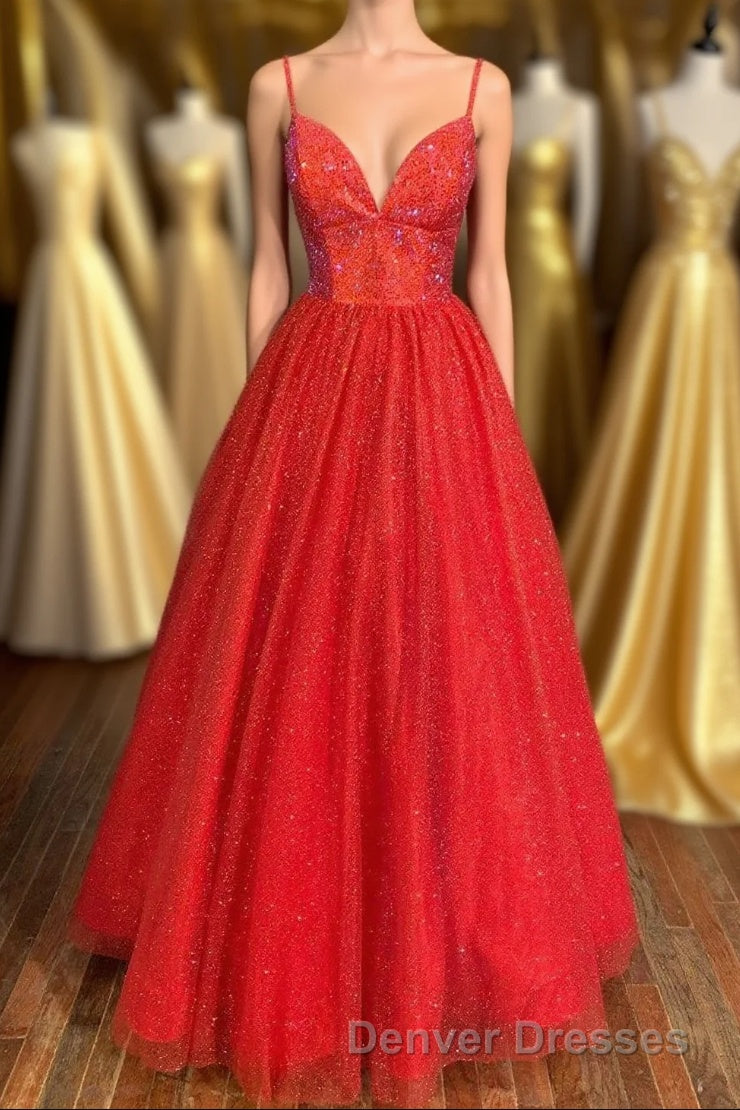 Sraps A-line Red Shiny Tulle Prom Gown Main image