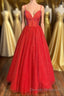 Sraps A-line Red Shiny Tulle Prom Gown