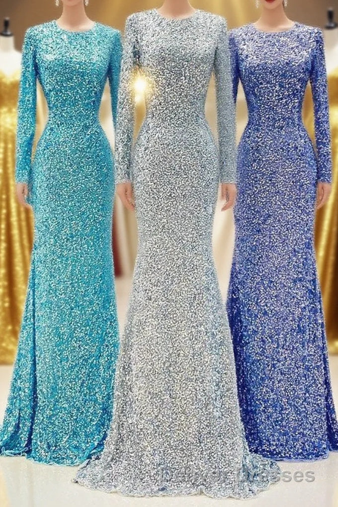 Modest Long Sleeves Sequins Mermaid Formal Dress Main image