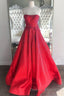 Strapless Red A-line Stunning Long Prom Gown