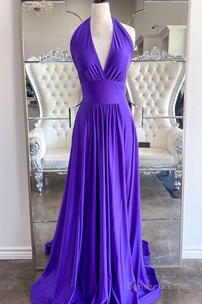 Simple Purple Halater A-line Maxi Dress Main image