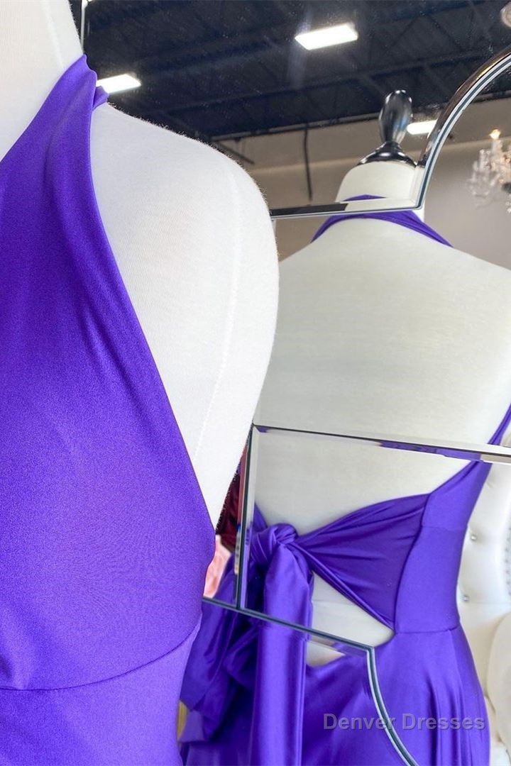 Simple Purple Halater A-line Maxi Dress Secondary image