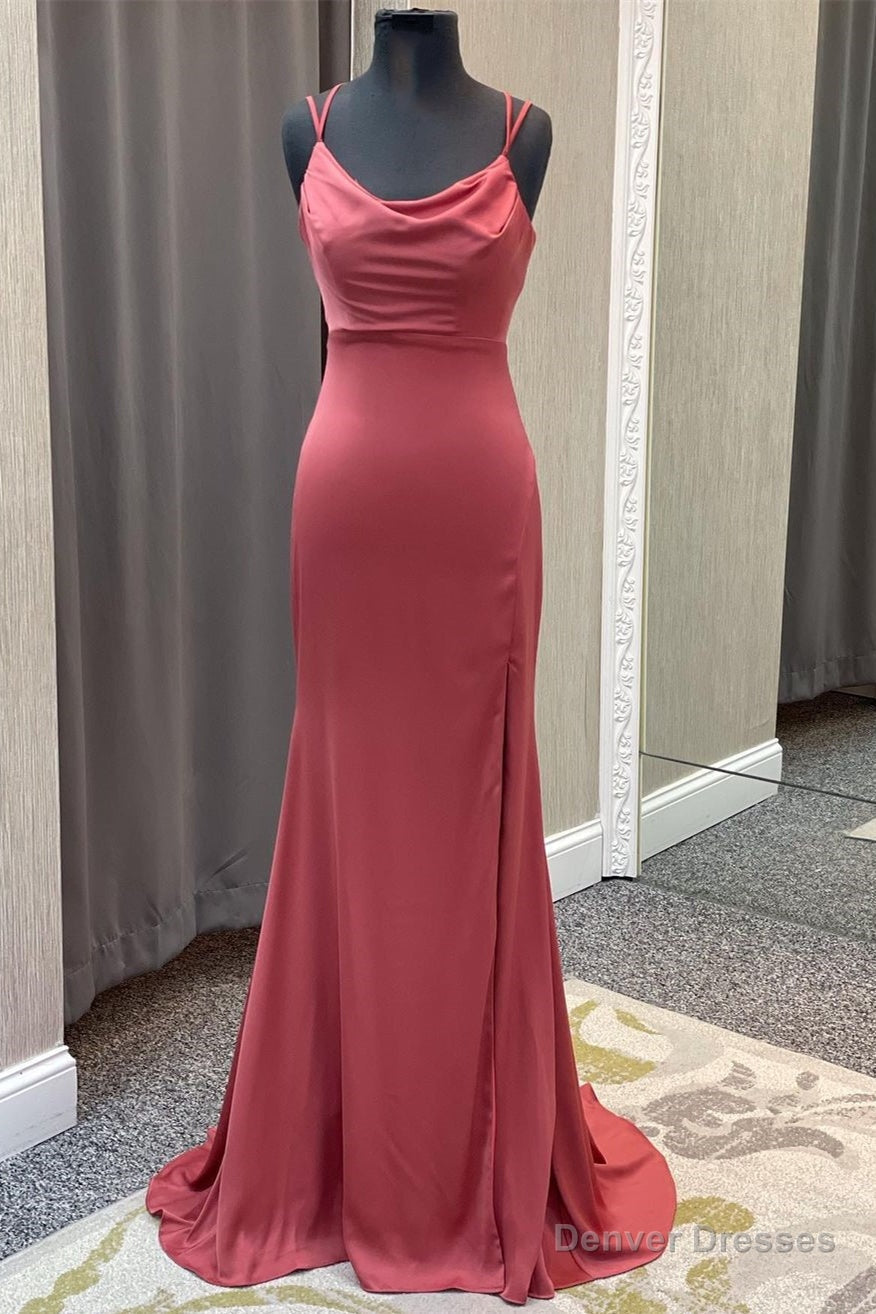 Mauve Mermaid Cowl Neck Straps Long Prom Dress Main image
