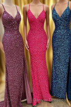 Sparkle Mermaid Sequin Long Prom Dress with Slit