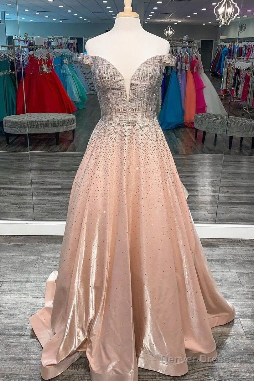 Off the Shoulder Beaded Satin Long Prom Gown Main image