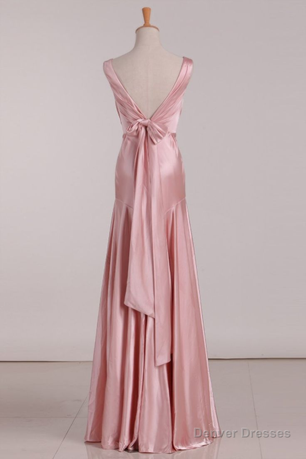 Pink V Neck Satin Backless Long Party Dress Bridesmaid Dress Secondary image