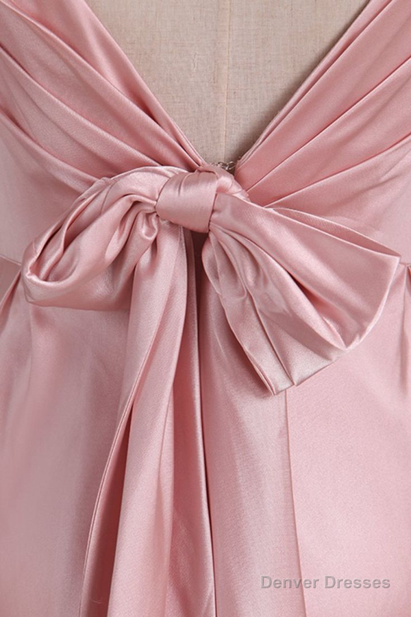 Pink V Neck Satin Backless Long Party Dress Bridesmaid Dress