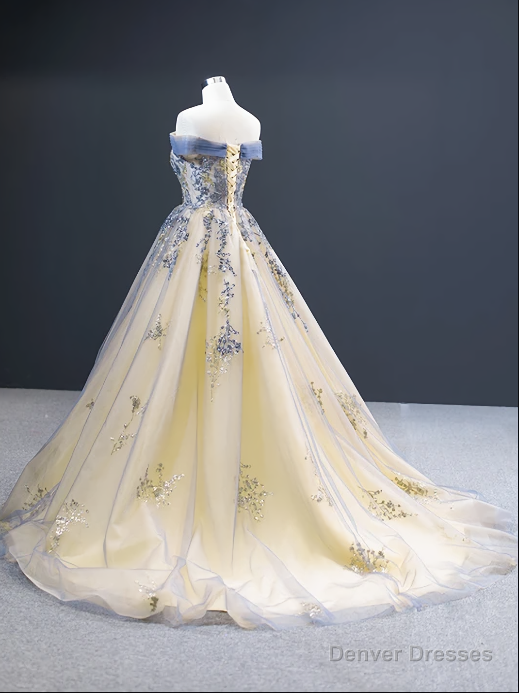 A Line Cape Sleeves Square Lace Tulle Prom Dresses, Evening Dresses Secondary image