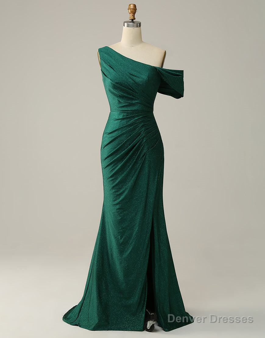 Dark Green Off The Shoulder Long Glitter Prom Dress With Split Main image