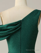 Dark Green Off The Shoulder Long Glitter Prom Dress With Split