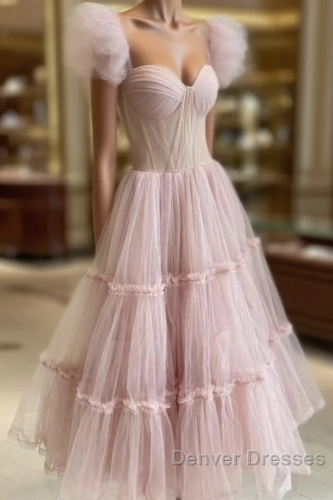 Dusty Rose Teried Tulle Tea Length Prom Dress Main image