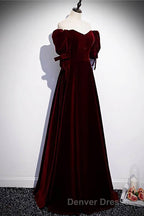 Modest Burgundy Long Prom Dress with Short Sleeves Vintage Evening Gown