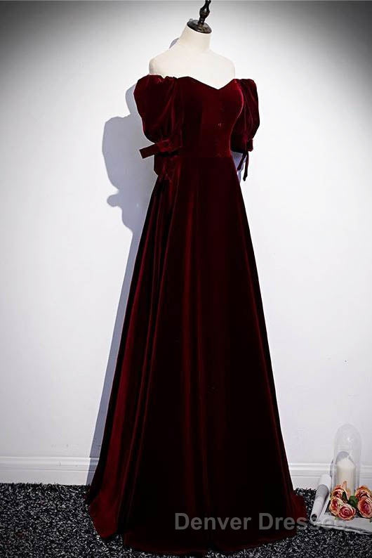 Modest Burgundy Long Prom Dress with Short Sleeves Vintage Evening Gown
