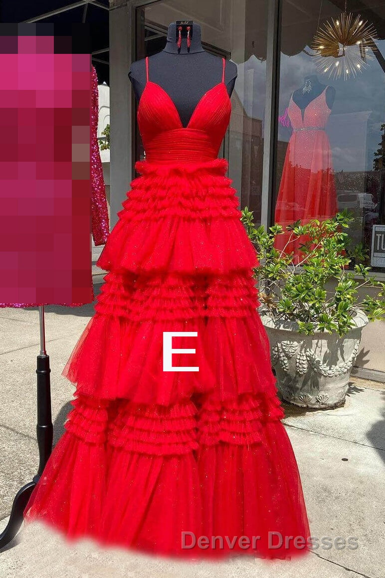 Sparkly Spaghetti Straps Tiered Tulle Prom Dress, New Long Party Gown Secondary image