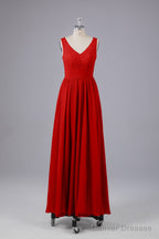 Elegant A-line V Neck Straps Chiffon Bridesmaid Dresses