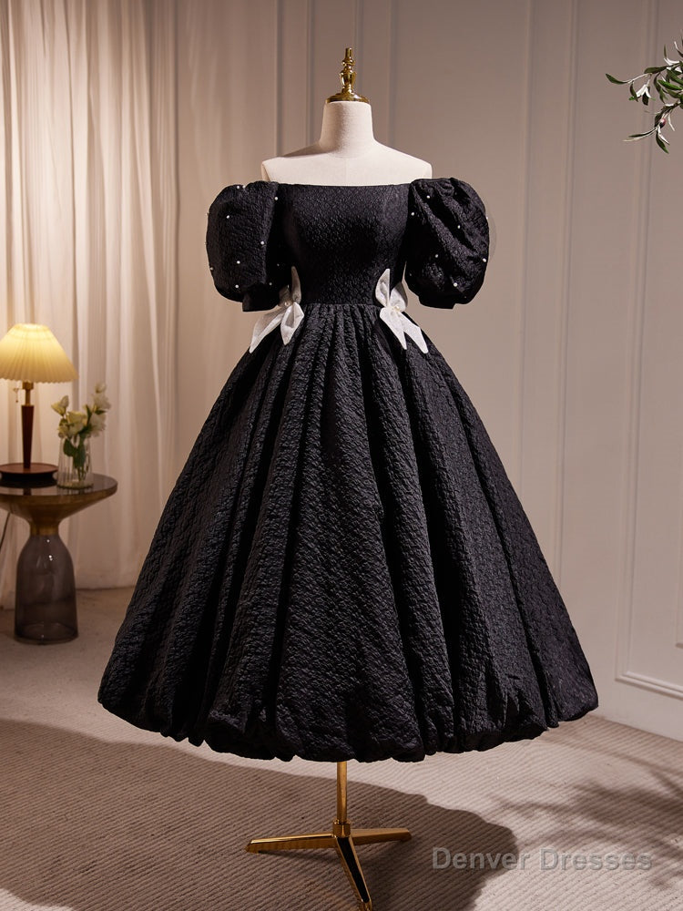 Elegant Black A-Line Off Shoulder Prom Dress with Beads Main image