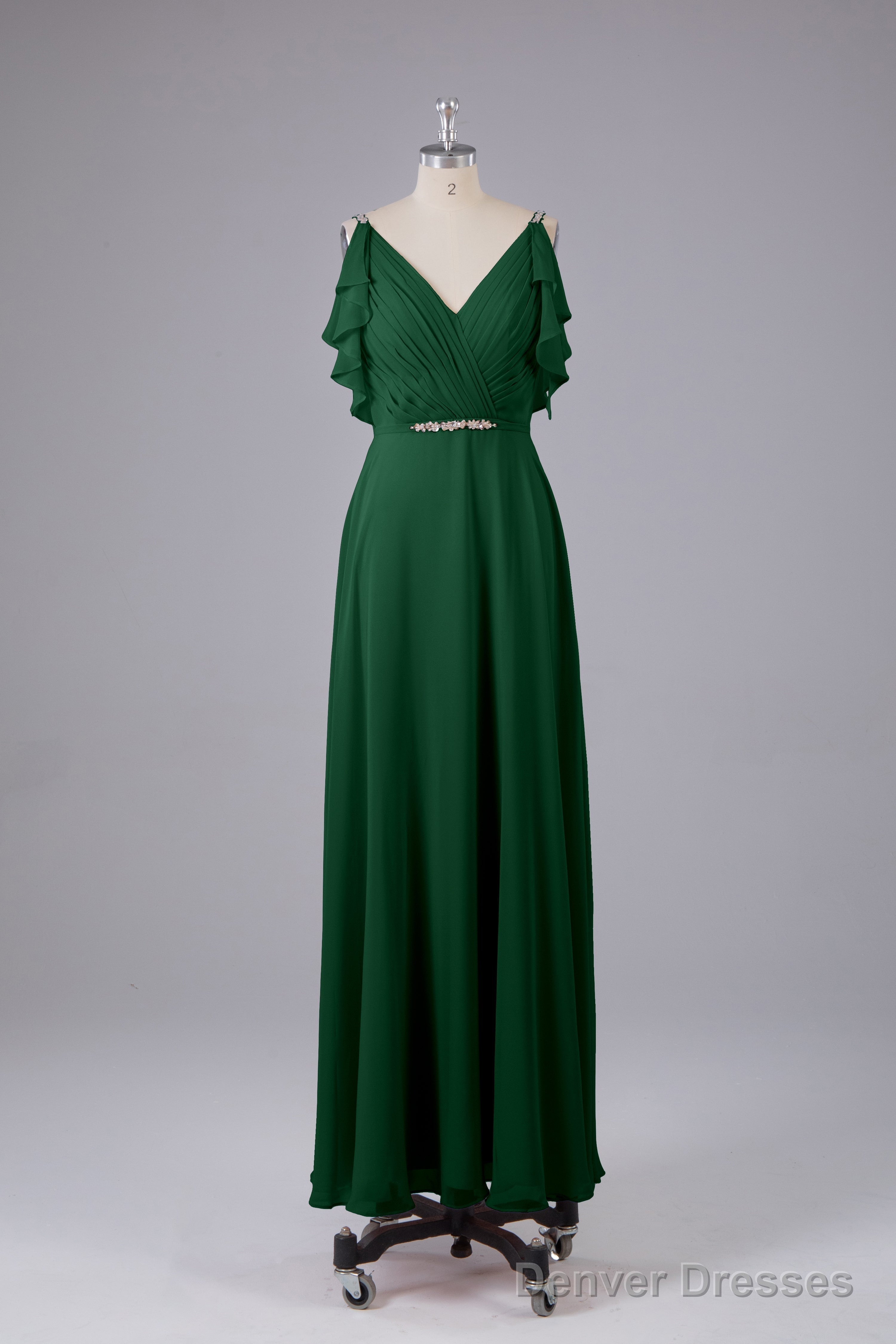 Elegant Chiffon Straps V-Back Long Bridesmaid Dresses