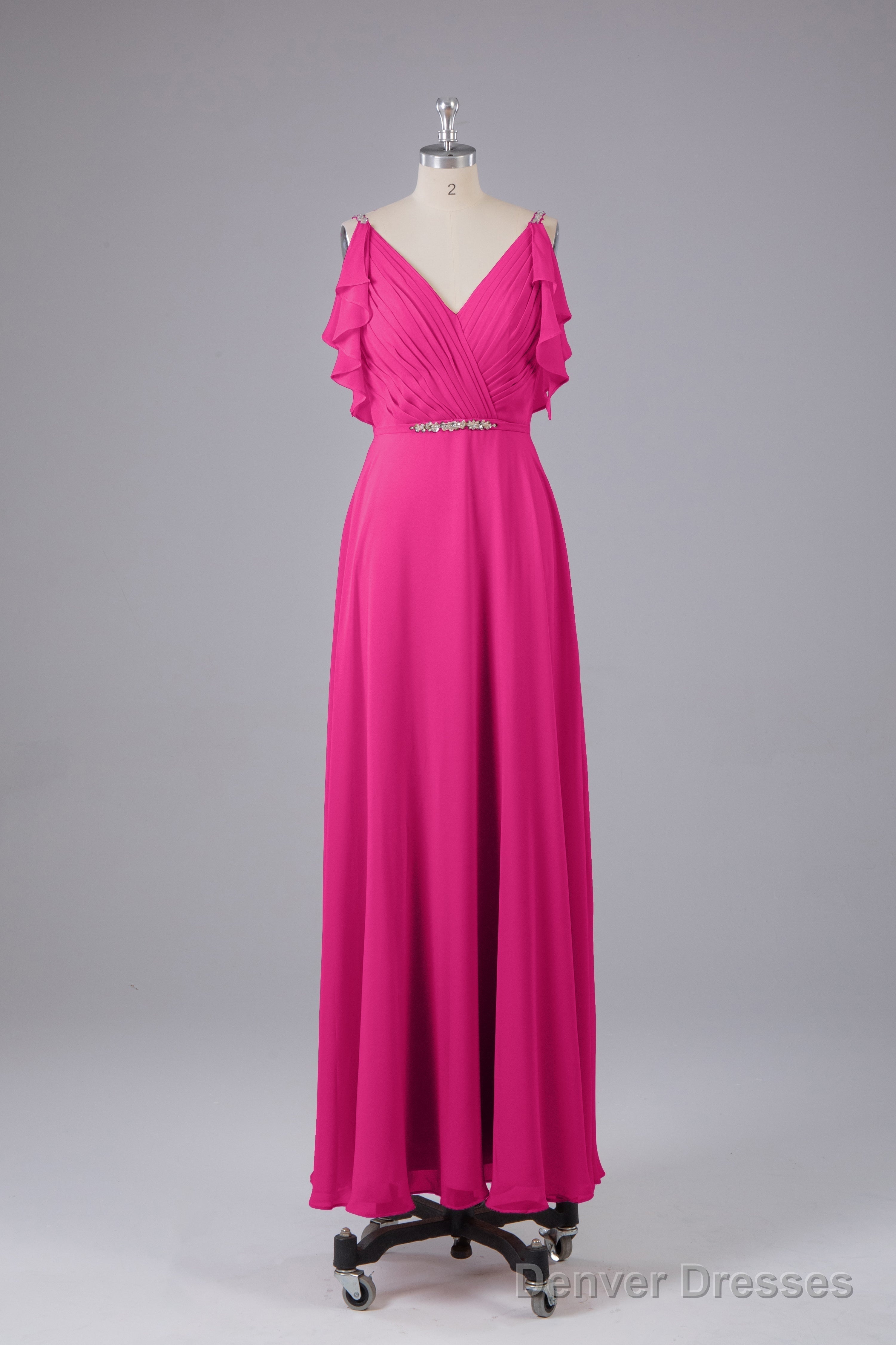 Elegant Chiffon Straps V-Back Long Bridesmaid Dresses