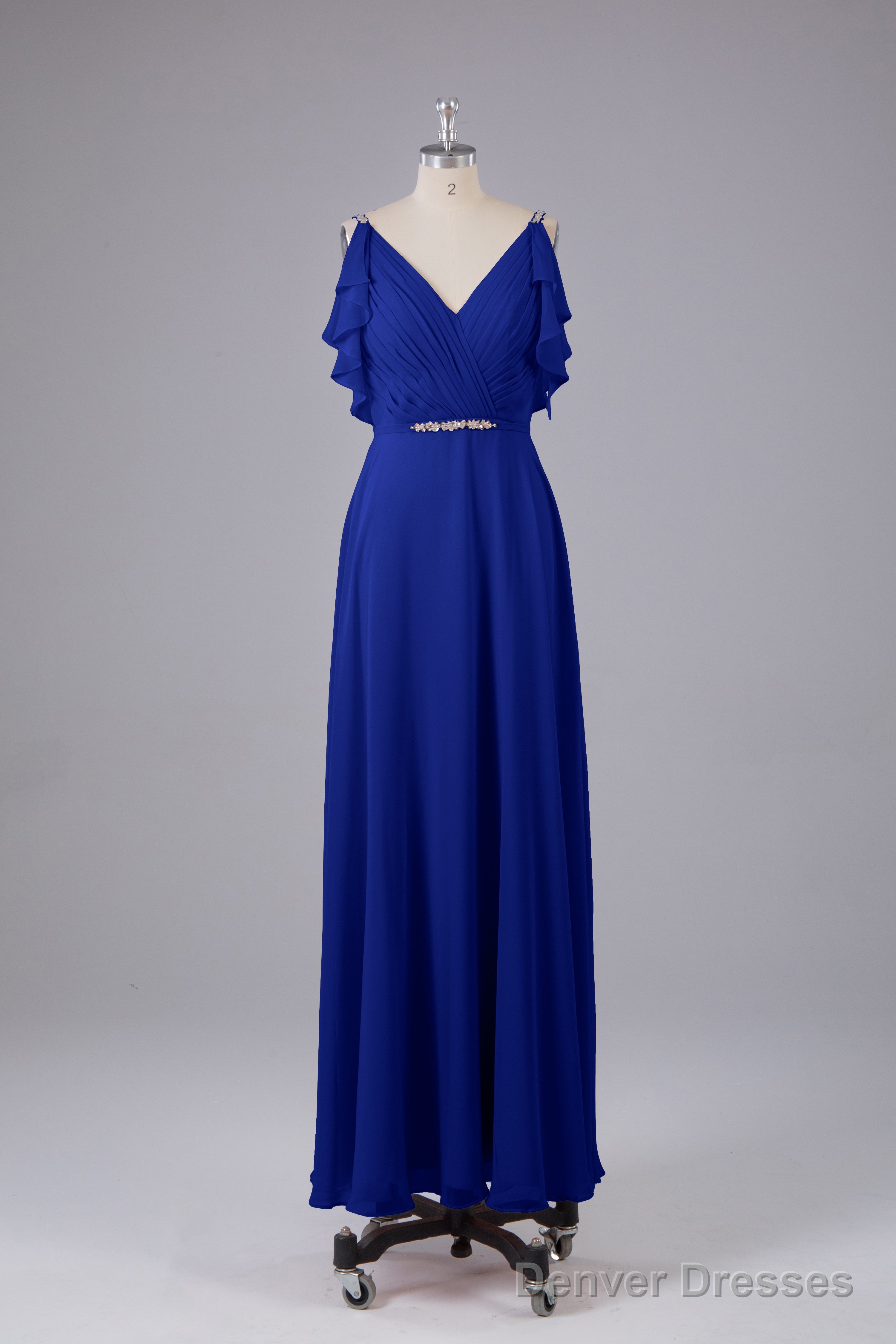 Elegant Chiffon Straps V-Back Long Bridesmaid Dresses