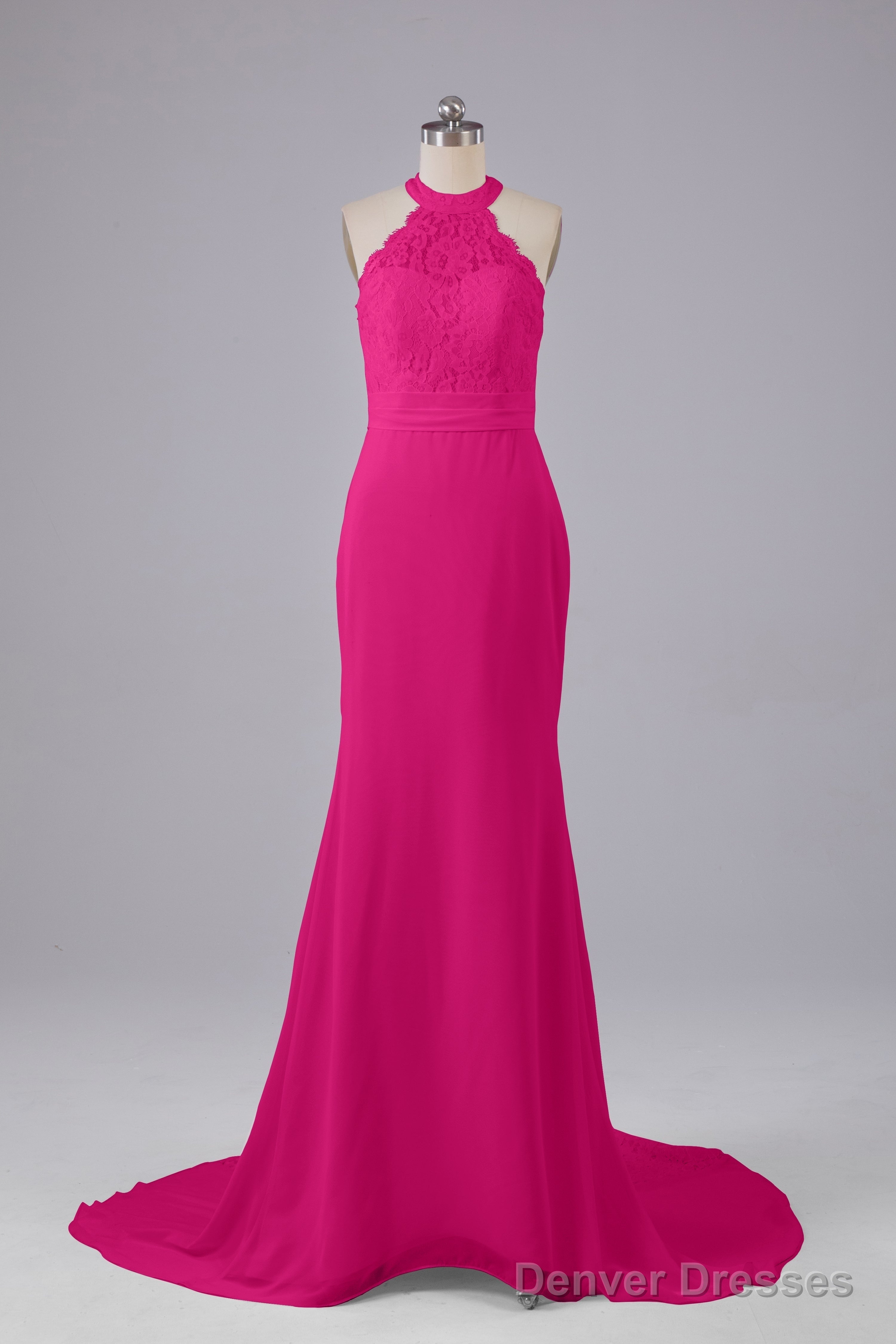 Elegant Halter Court Train Bridesmaid Dresses