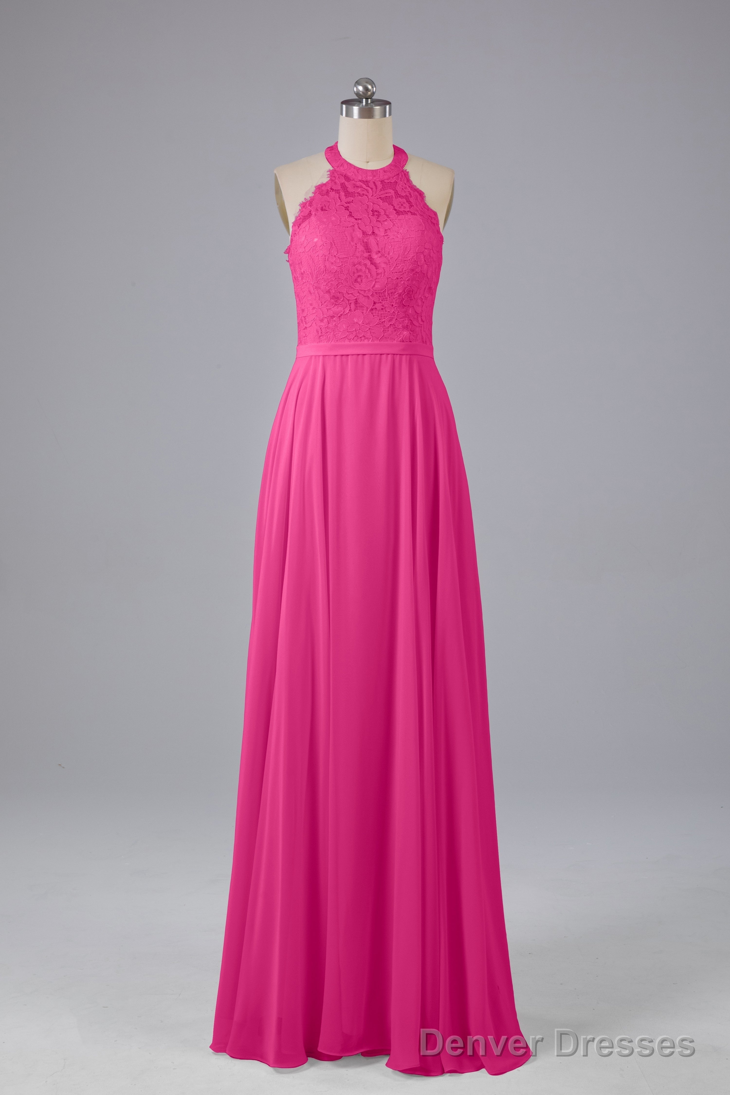 Elegant Halter Illusion Lace Floor Length Bridesmaid Dresses Main image