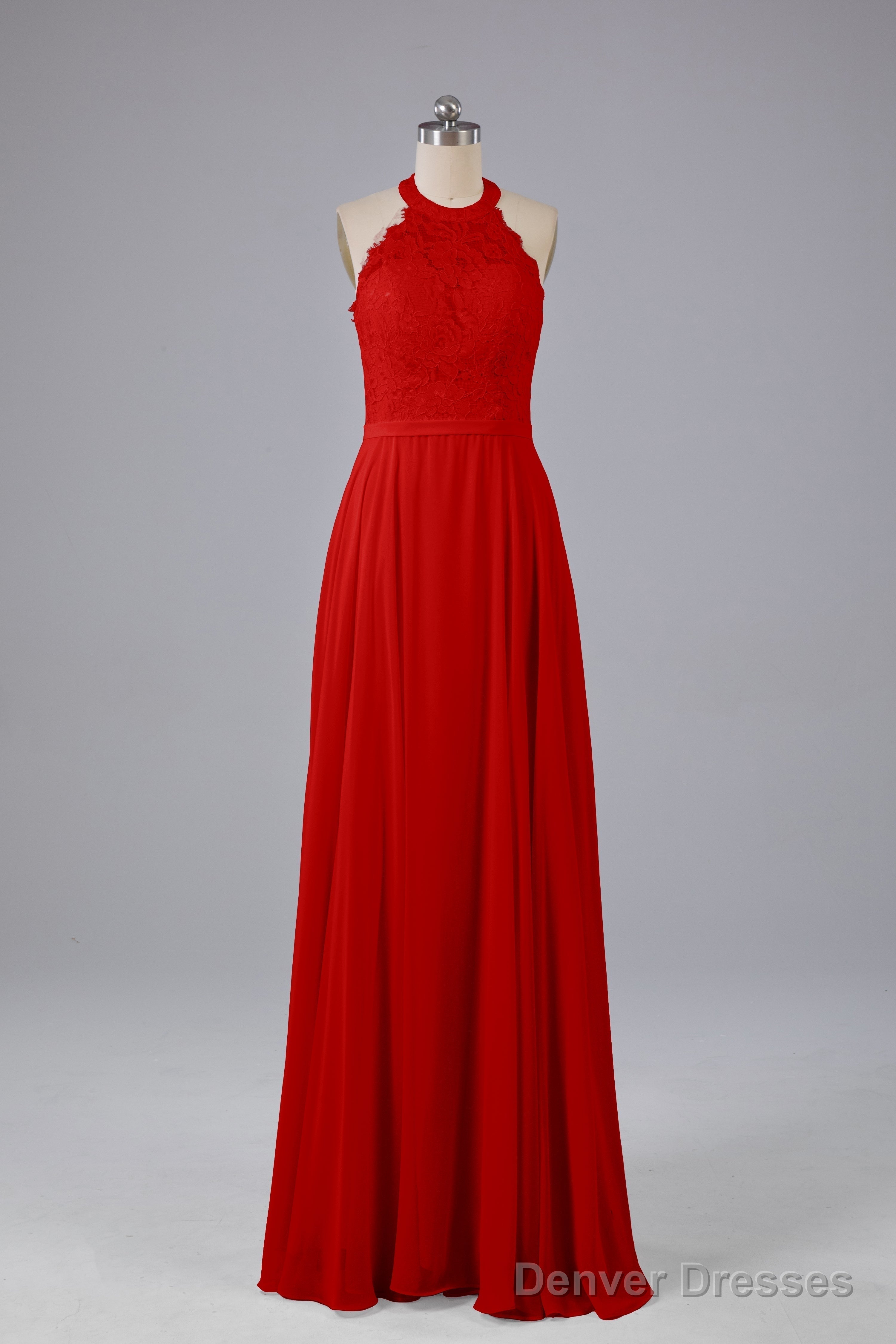 Elegant Halter Illusion Lace Floor Length Bridesmaid Dresses