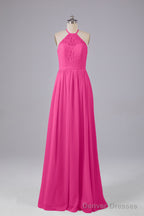 Elegant Keyhole Halter Lace Long Bridesmaid Dresses