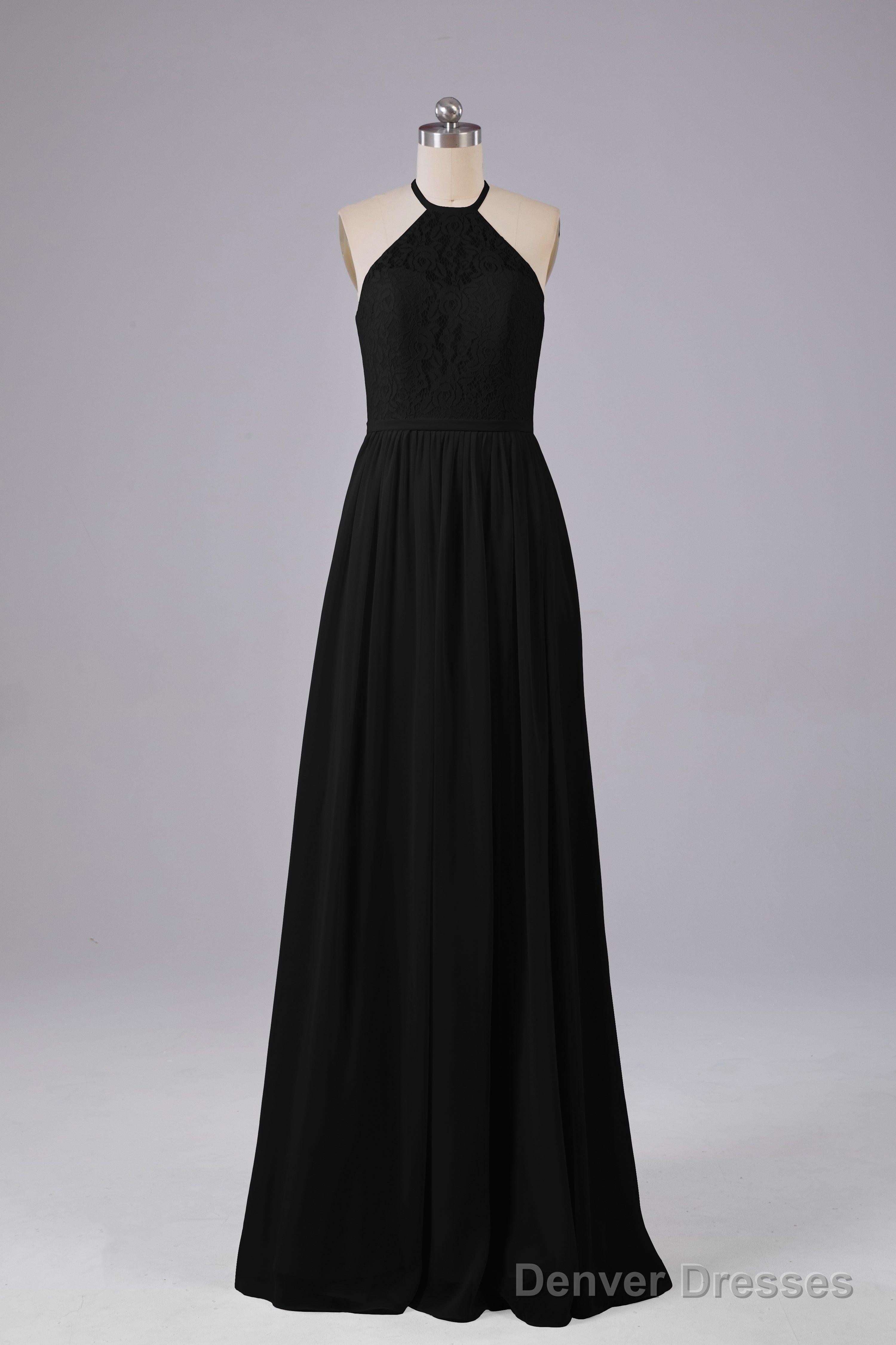 Elegant Keyhole Halter Lace Long Bridesmaid Dresses Secondary image