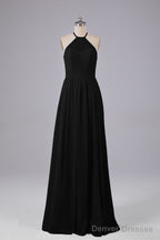 Elegant Keyhole Halter Lace Long Bridesmaid Dresses