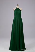 Elegant Keyhole Halter Lace Long Bridesmaid Dresses