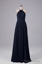 Elegant Keyhole Halter Lace Long Bridesmaid Dresses